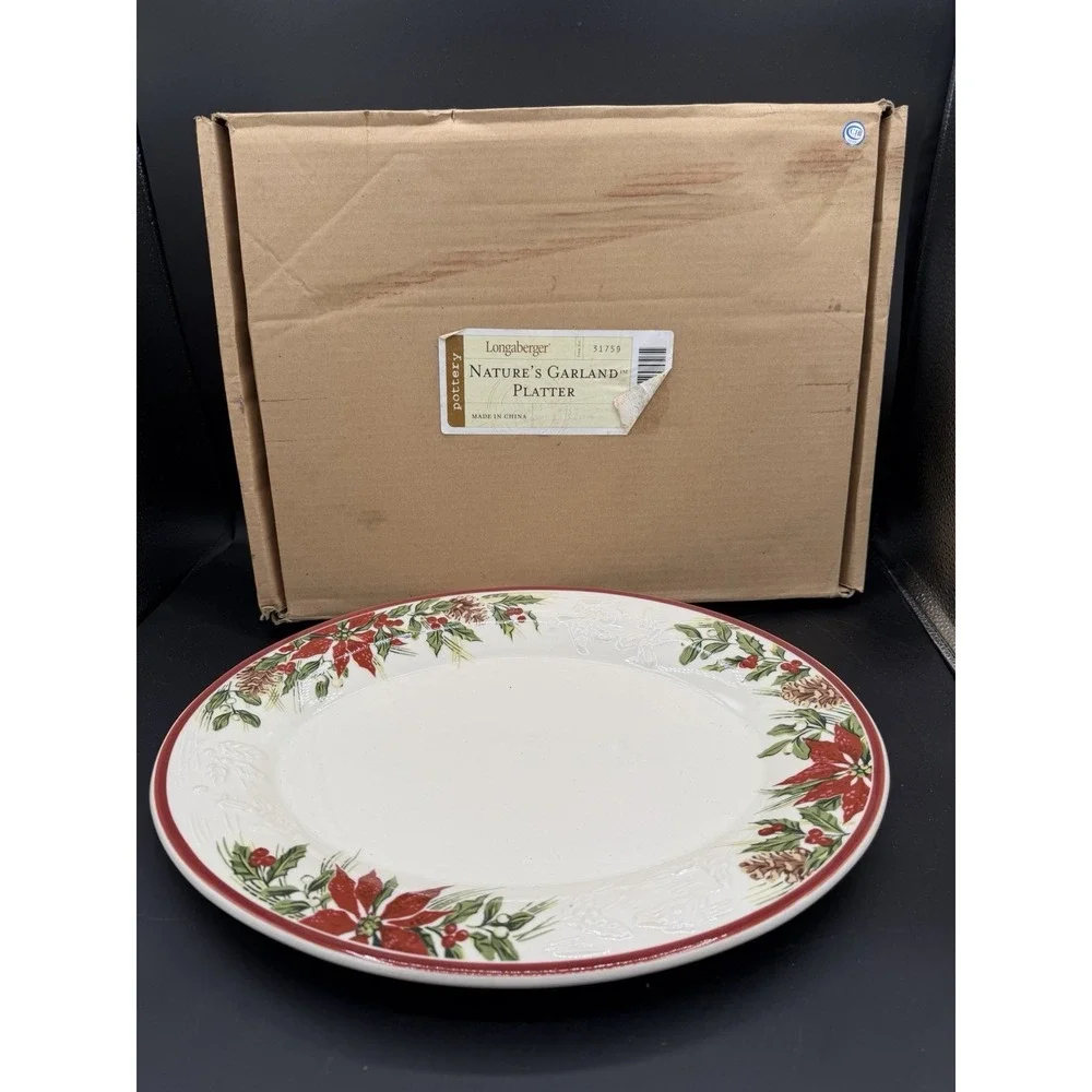 Longaberger Nature's Garland Pottery Platter 🍃🍽️ NIB –New in Box Serving Piece
